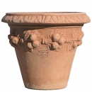 Kleiner Pflanztopf aus Impruneta Terracotta – Frostsicher bis -35°C, Pflaumendekor, handgefertigt von Poggi Ugo
